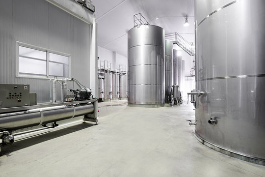 Modern Wine Cellar With Stainless Steel Tanks