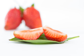 Fresh strawberries on white background show food concept