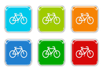 Set of squared colorful buttons with bicycle symbol