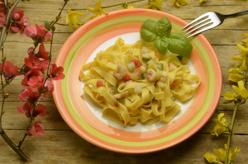 Tagliatelle shrimps e zucchine Cucina italiana Итальянская кухня