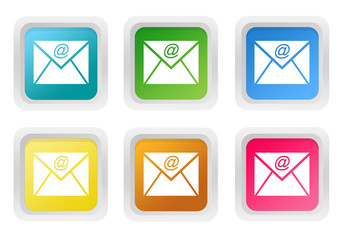 Set of squared colorful buttons with email symbol