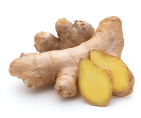 Fresh ginger root or rhizome isolated on white background cutout