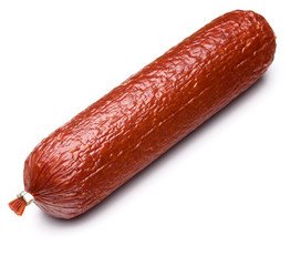 Smoked sausage salami isolated on white background cutout