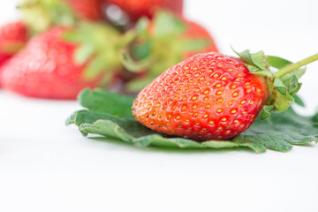 Closed up Strawberry on leaf