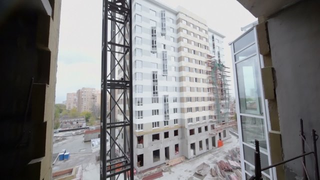 Metalware at building site of tall dwelling complex