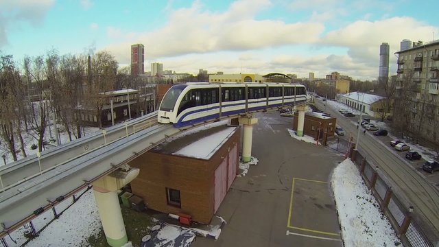 Electric train rides to U-turn of monorail railway 