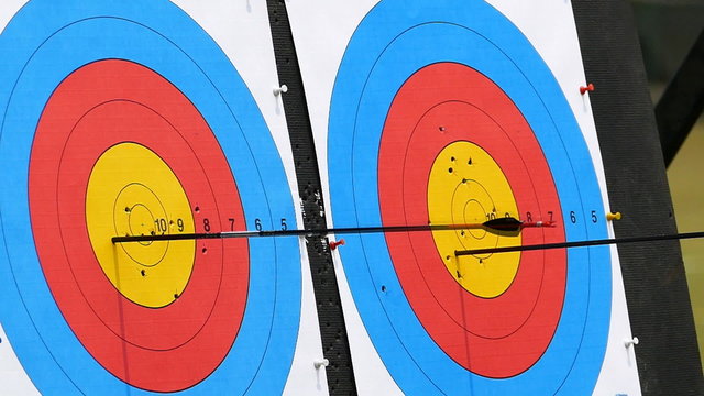 Bow Arrows hitting on target of precisely. HD