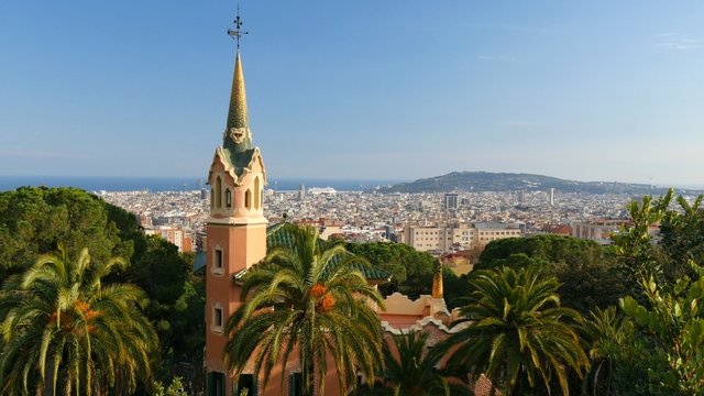 Barcelona skyline view from Guell park