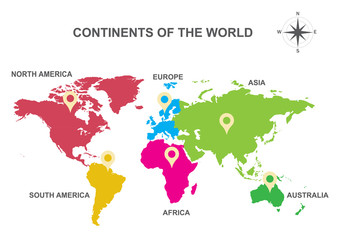 continents of the world, Asia, Europe, Australia, America,
