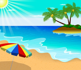 Fototapeta na wymiar Tropical beach with Palm Trees and umbrella