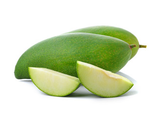 green mango on a white background