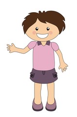 Cute cartoon girl waving hand isolated on white