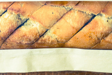 Baguette with spices top view