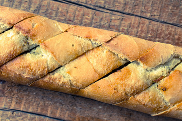 Baguette with spices top view