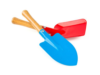 colorful gardening tools isolated on white