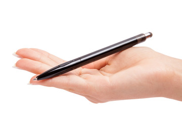 Naklejka premium a pencil in a hand is isolated on a white background