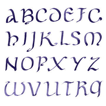 Hand drawn letters. retro alphabet. blue ink