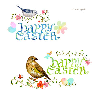 collection invitation cards with happy easter. watercolor