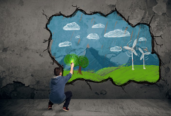 Obraz premium Young urban painter drawing