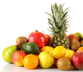 Assortment of exotic fruits isolated on white