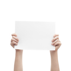 Two hands holding A4 sheet of paper