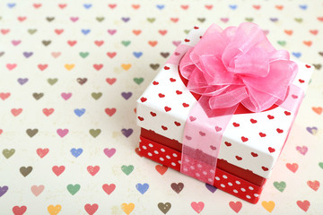 Beautiful gift box on bright background. Valentine Day concept