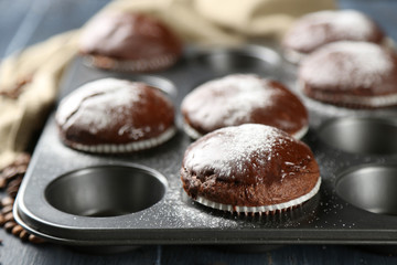 Composition with tasty homemade chocolate muffins