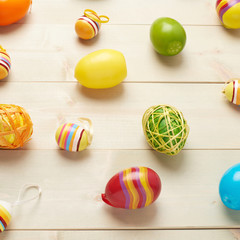 Fototapeta na wymiar Multiple Easter egg decorations composition