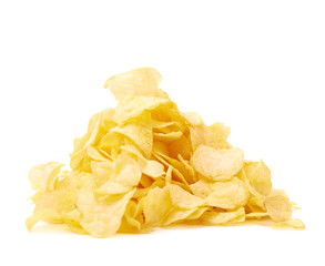 Pile of multiple potato chips isolated