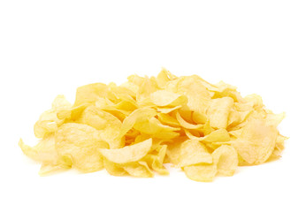 Pile of multiple potato chips isolated
