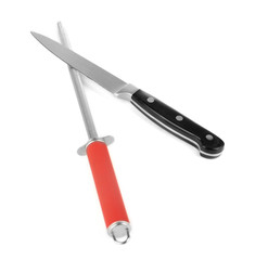 Knife with sharpener isolated on white