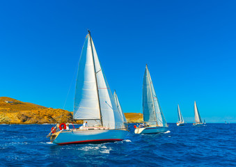 sailing boats in a regatta in Aegean sea near Kea island Greece