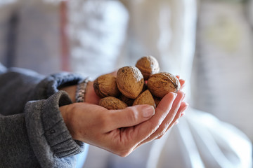 Woman holding walnuts
