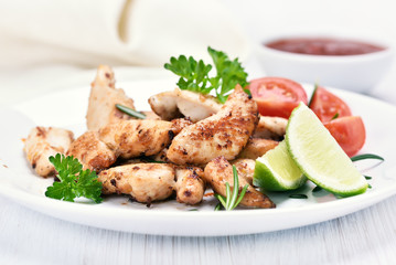 Roast chicken fillet sliced and vegetables