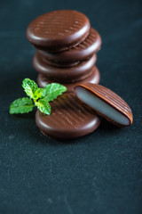 peppermint chocolate stack with fresh mint