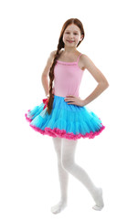Beautiful little girl wearing cute pettiskirt, isolated on