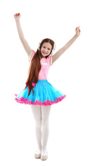 Naklejka premium Beautiful little girl with headphones, isolated on white