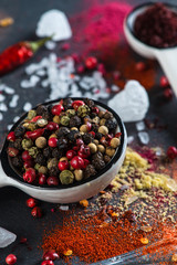 Spice selection from all around the world, on black background