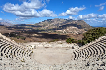 Panoramic view of ancient greek theathre of Segesta, Sicily