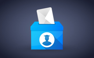 Blue ballot box with a student