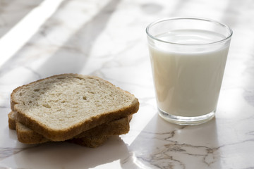 Glass of milk and bread
