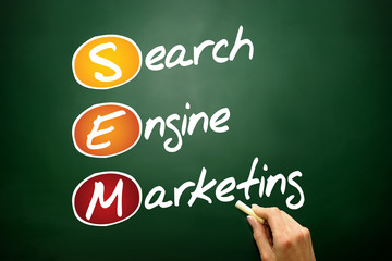 SEM Search Engine Marketing acronym, concept on blackboard