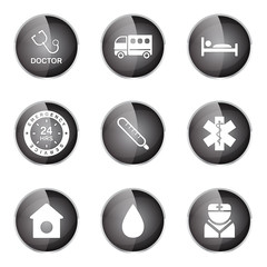 Hospital Health Black Vector Button Icon Design Set 2