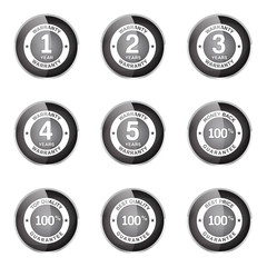 Warranty Guarantee Seal Black Vector Button Icon Design Set
