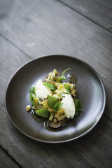 ricotta and salad with herbs on rye bread