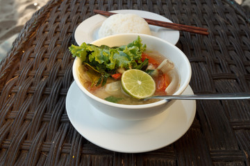 Lemongrass seafood soup with steamed rice