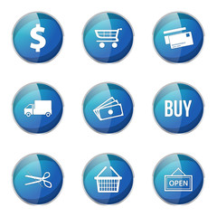 Shopping Sign Blue Vector Button Icon Design Set