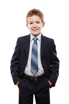 Smiling child boy in business suit