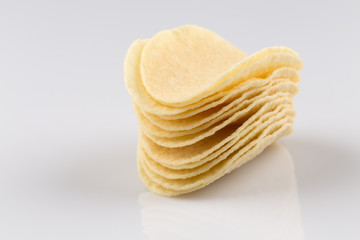 Prepared potato chips snack closeup view