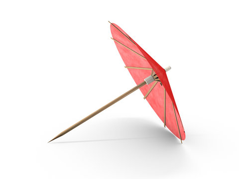 Red cocktail umbrella isolated on white